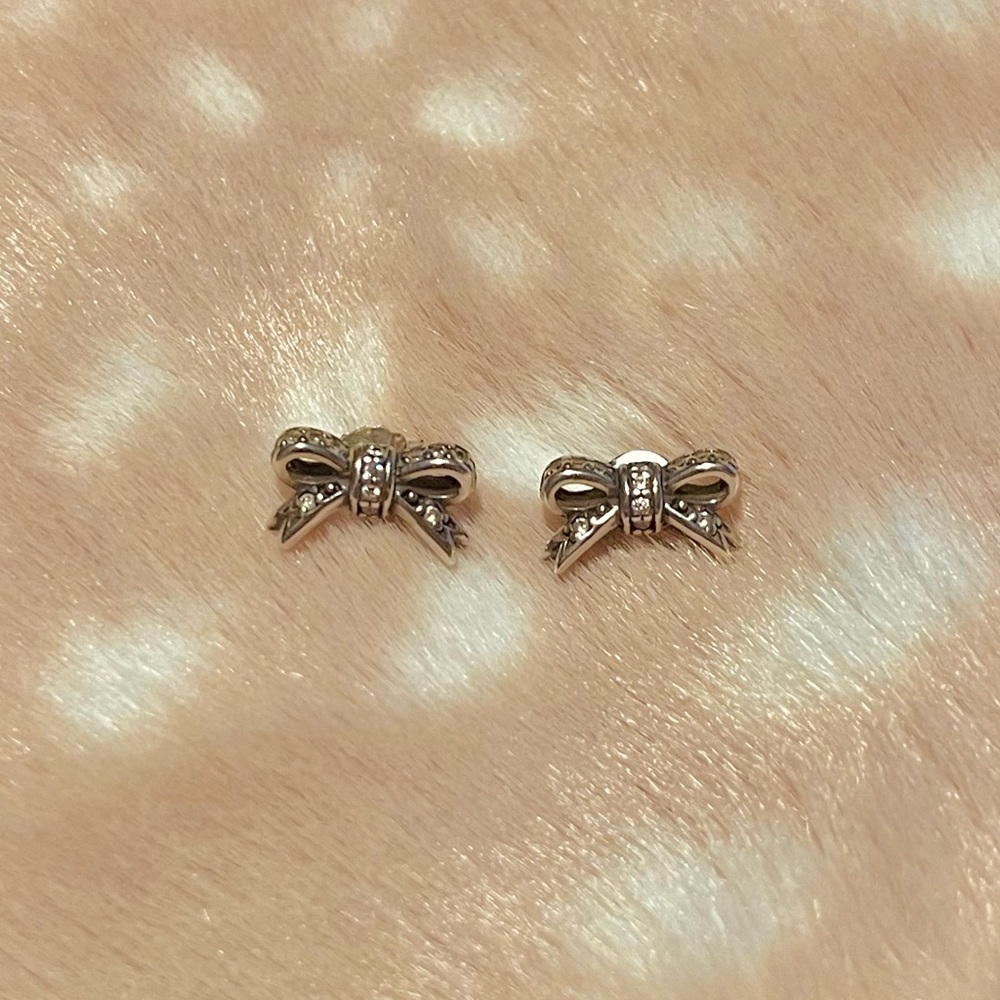 Pandora sparkling bow earrings sterling silver cubic zirconia CZs. Genuine!